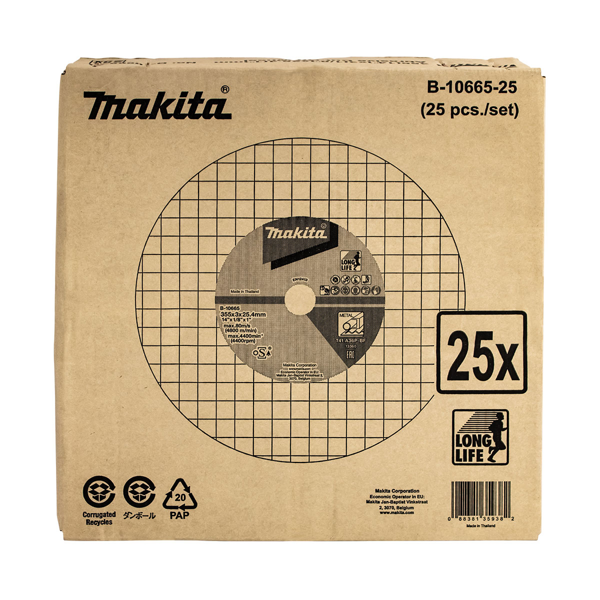 B-10665-25 - 355mm x 3mm x 25.4mm Industrial Metal Cut-Off Wheel A36P - 25pk