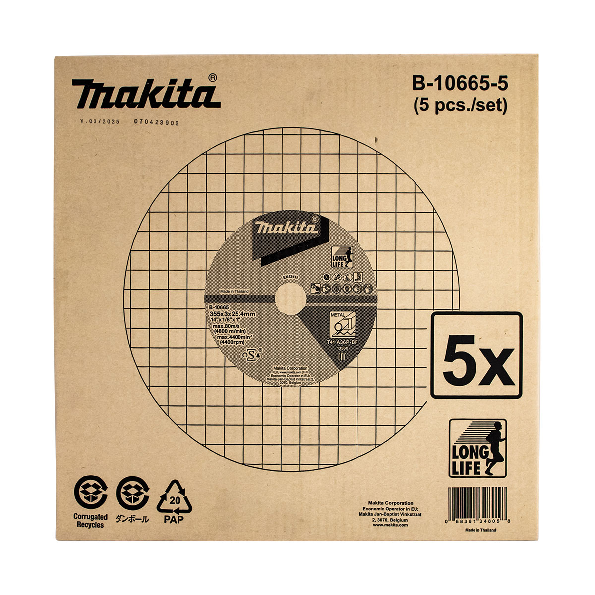 B-10665-5 - 355mm x 3mm x 25.4mm Industrial Metal Cut-Off Wheel A36P - 5pk