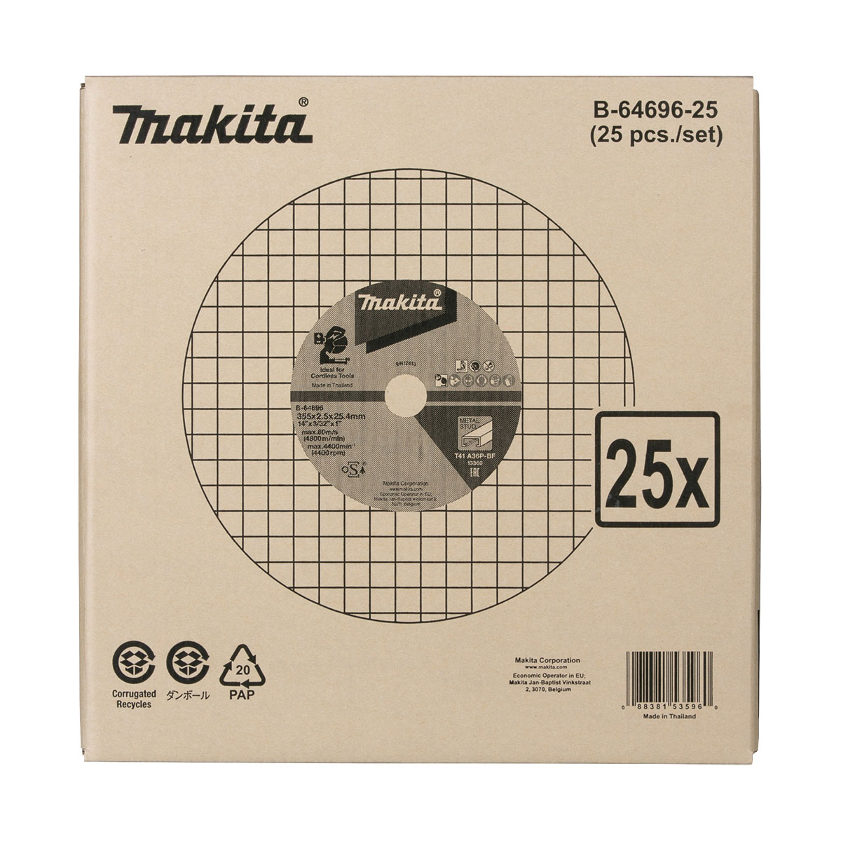 B-64696-25 - 355mm x 3mm x 25.4mm Fast Cut Metal Cut-Off Wheel A36P - 25pk