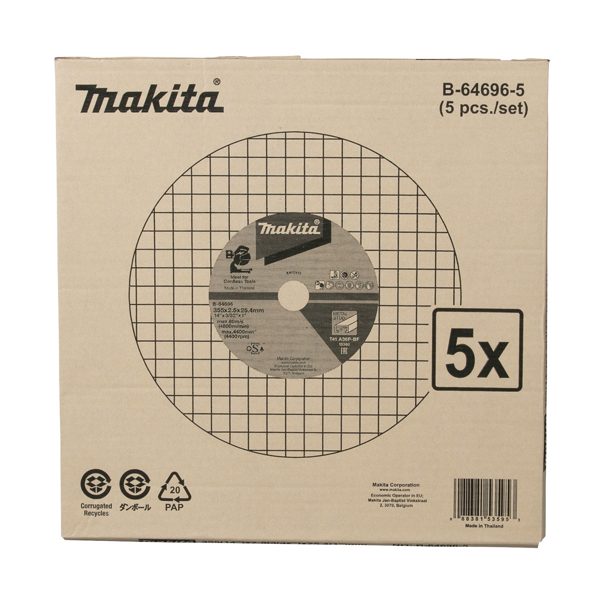 B-64696-5 - 355mm x 3mm x 25.4mm Fast Cut Metal Cut-Off Wheel A36P - 5pk