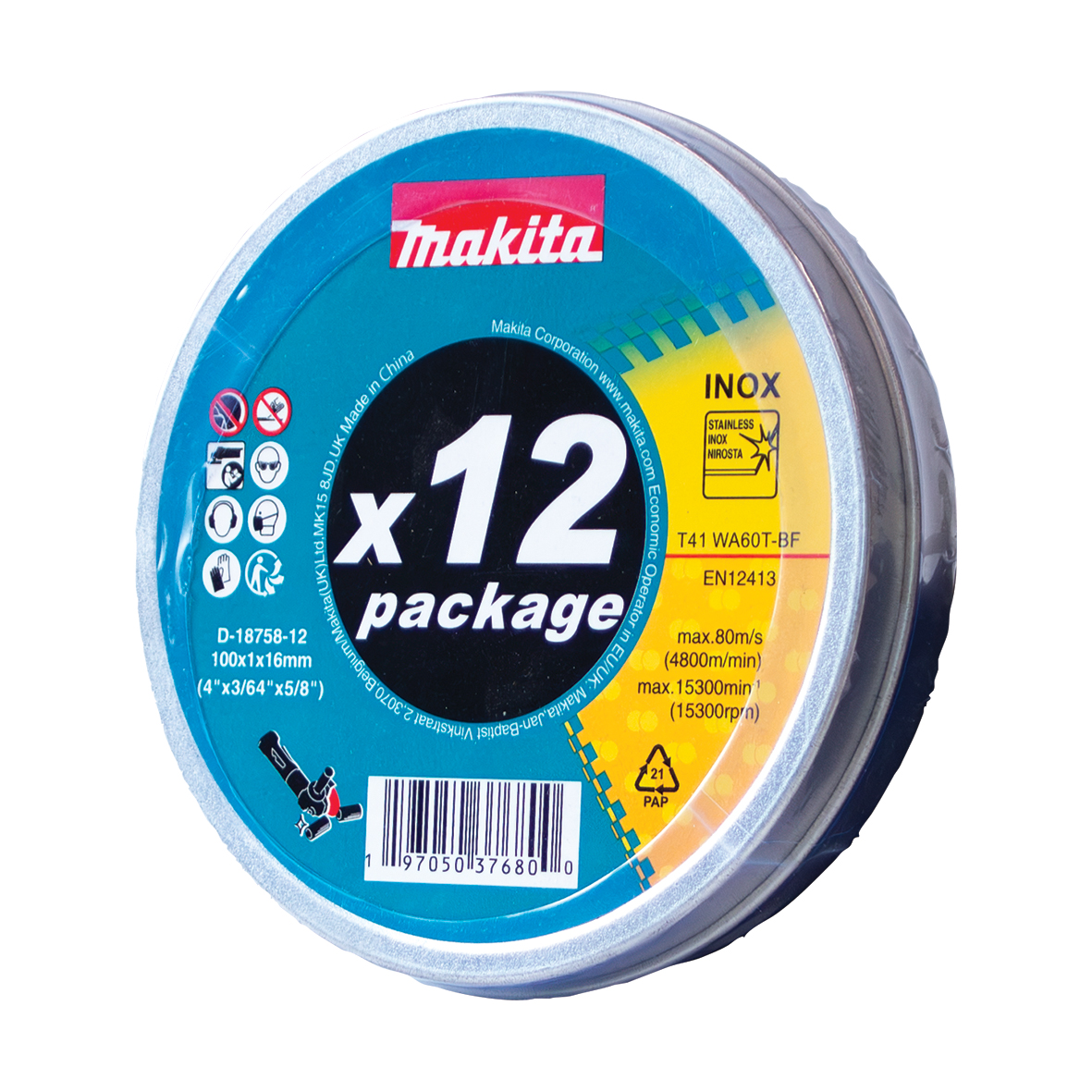D-18758-12 - 100mm x 1.0mm x 16mm Stainless Cutting Disc WA60T - 12pk Tin