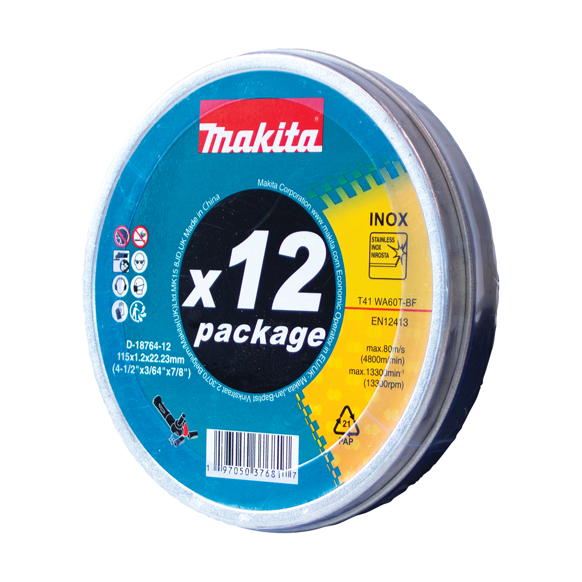 D-18764-12 - 115mm x 1.2mm x 22mm Stainless Cutting Disc WA60T - 12pk Tin
