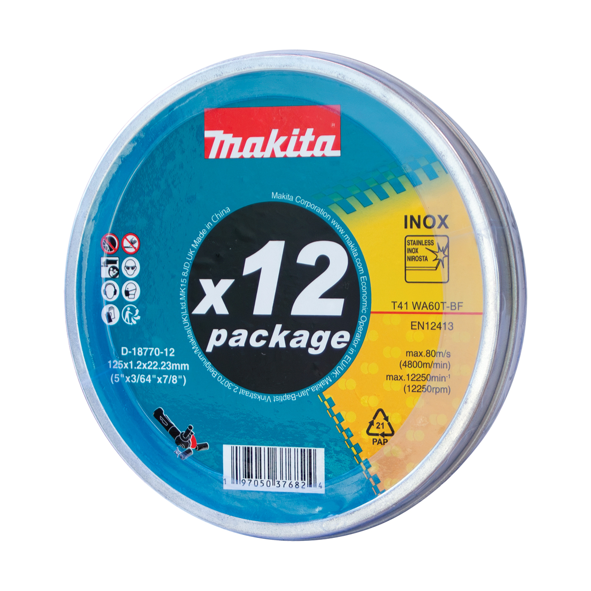 D-18770-12 - 125mm x 1.2mm x 22mm Stainless Cutting Disc WA60T - 12pk Tin