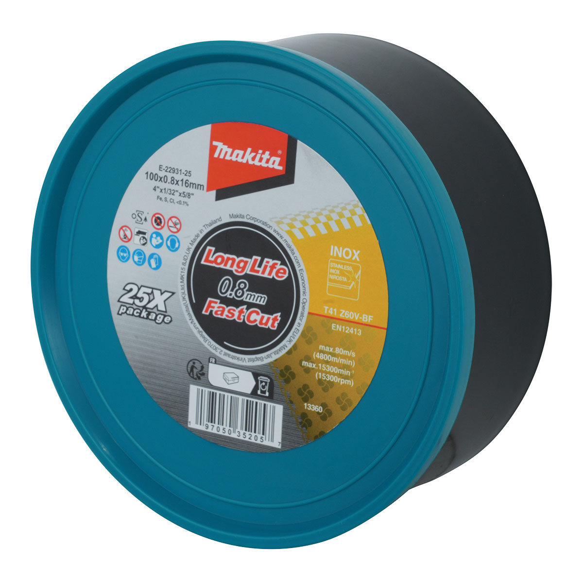 E-22931-25 - 100mm x 0.8mm x 16mm Ultra Thin Stainless Cutting Disc A60V - 25pk Tub