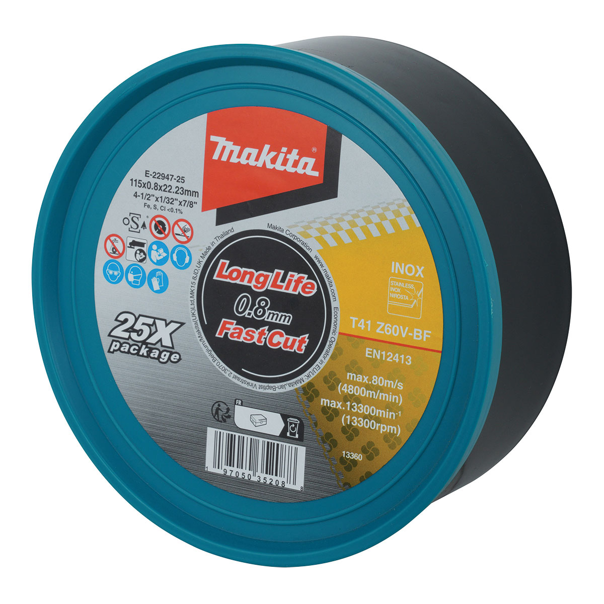 E-22947-25 - 115mm x 0.8mm x 22mm Ultra Thin Stainless Cutting Disc A60V - 25pk Tub