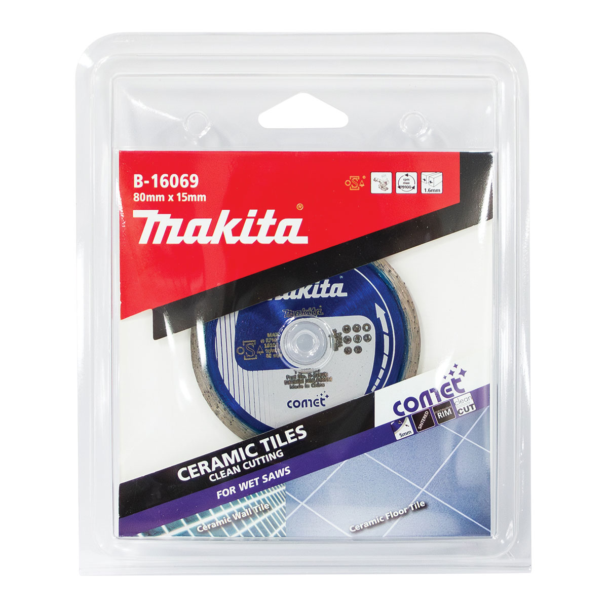 B-16069 - 80mm x 15.88mm Comet Continuous Rim diamond blade
