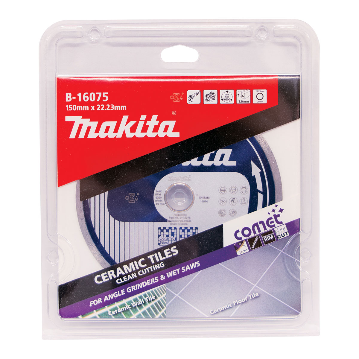 B-16075 - 150mm x 22.23/20mm Comet Continuous Rim diamond blade