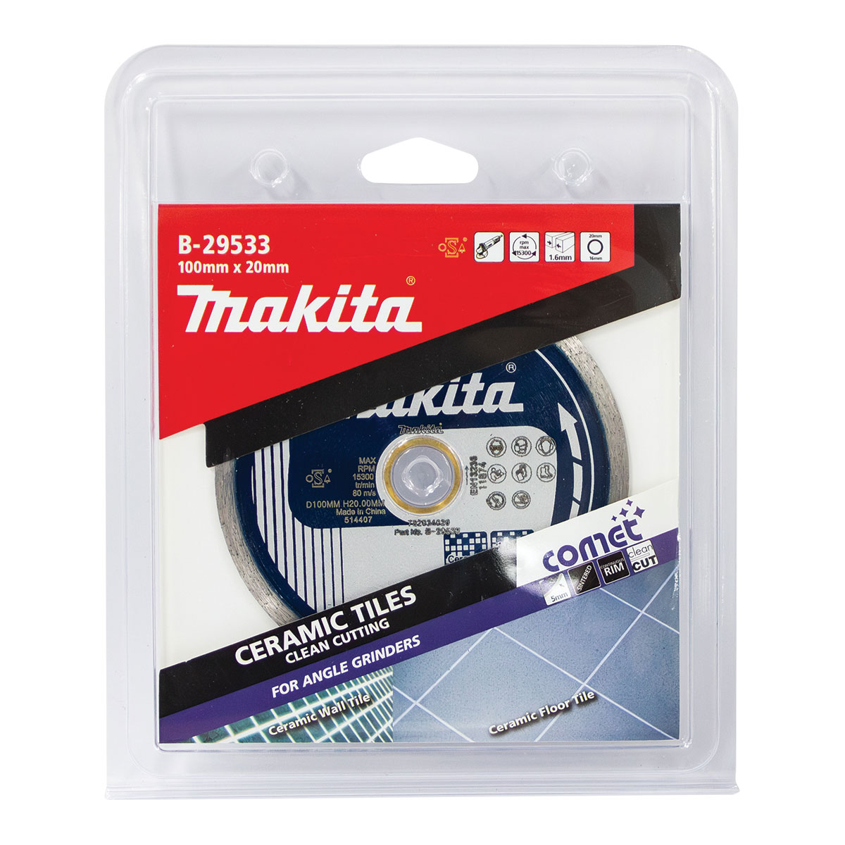 B-29533 - 100mm x 20/15.88mm Comet Continuous Rim diamond blade