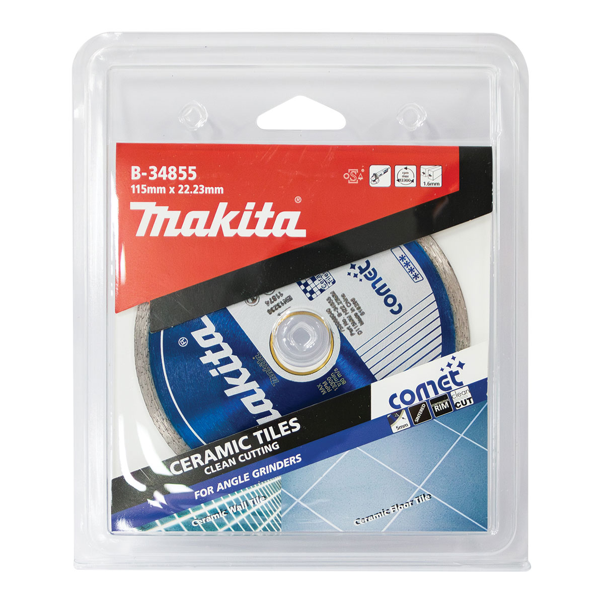 B-34855 - 115mm x 22.23mm Comet Continuous Rim diamond blade