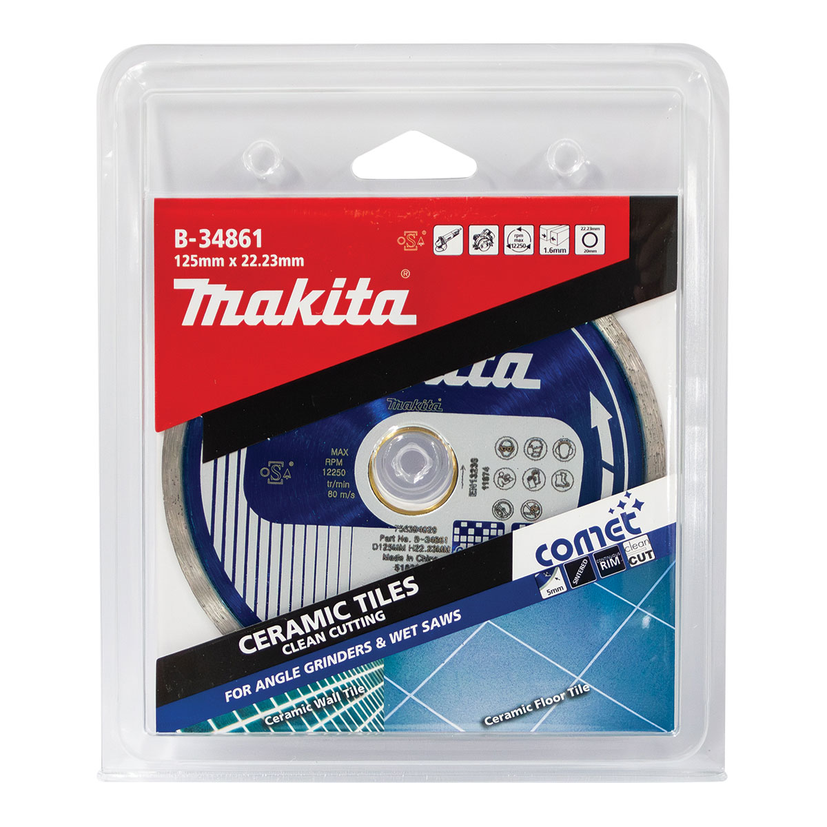 B-34861 - 125mm x 22.23/20mm Comet Continuous Rim diamond blade