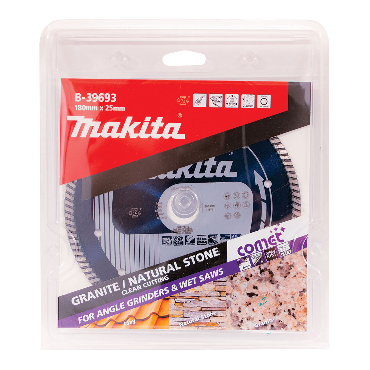 B-39693 - 180mm x 25.4/22.23mm Comet Turbo Rim diamond blade