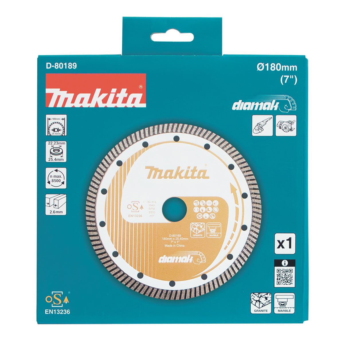 D-80189 - 180mm x 25.4/22mm Diamak Turbo diamond blade