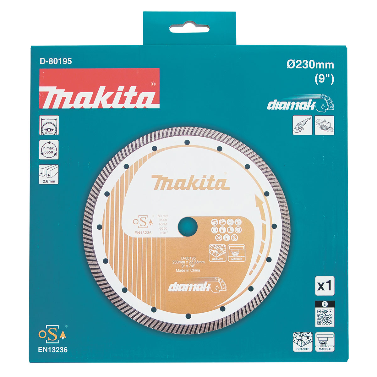 D-80195 - 230mm x 22.23mm Diamak Turbo diamond blade