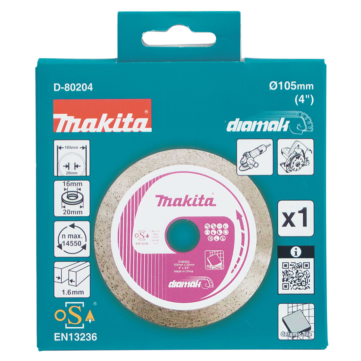 D-80204 - 105mm x 20/15.88mm Diamak Continuous Rim diamond blade