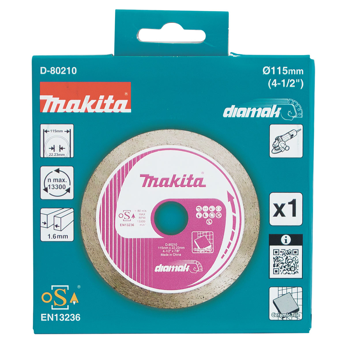 D-80210 - 115mm x 22.23mm Diamak Continuous Rim diamond blade