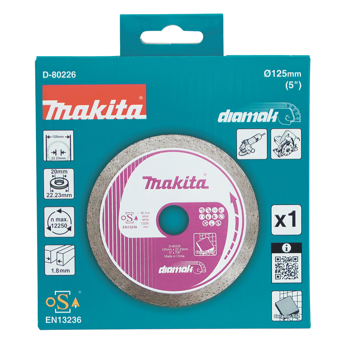 D-80226 - 125mm x 22/20mm Diamak Continuous Rim diamond blade