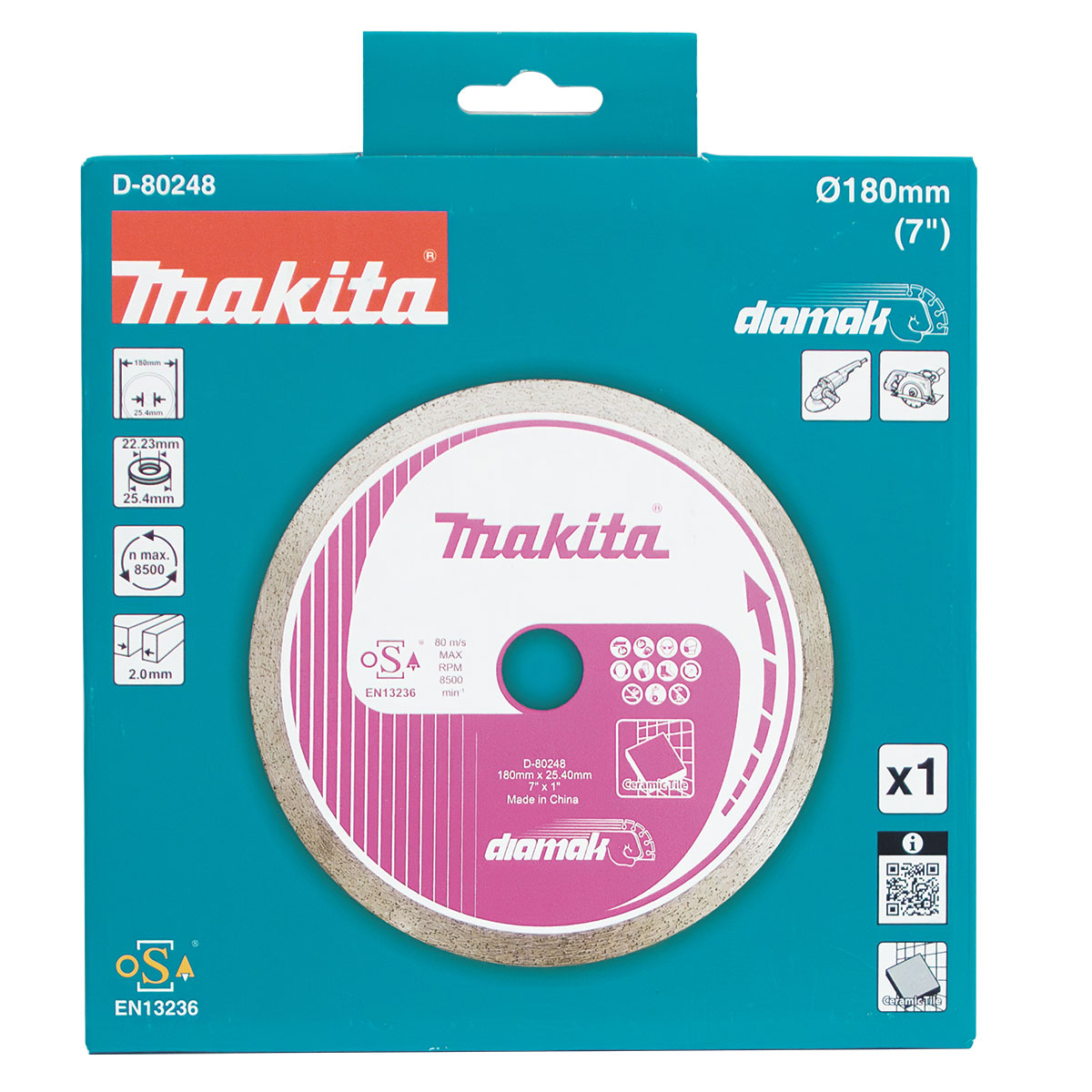 D-80248 - 180mm x 25.4/22mm Diamak Continuous Rim diamond blade