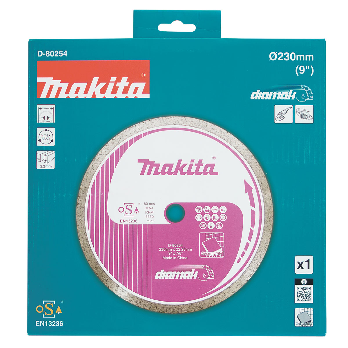 D-80254 - 230mm x 22.23mm Diamak Continuous Rim diamond blade