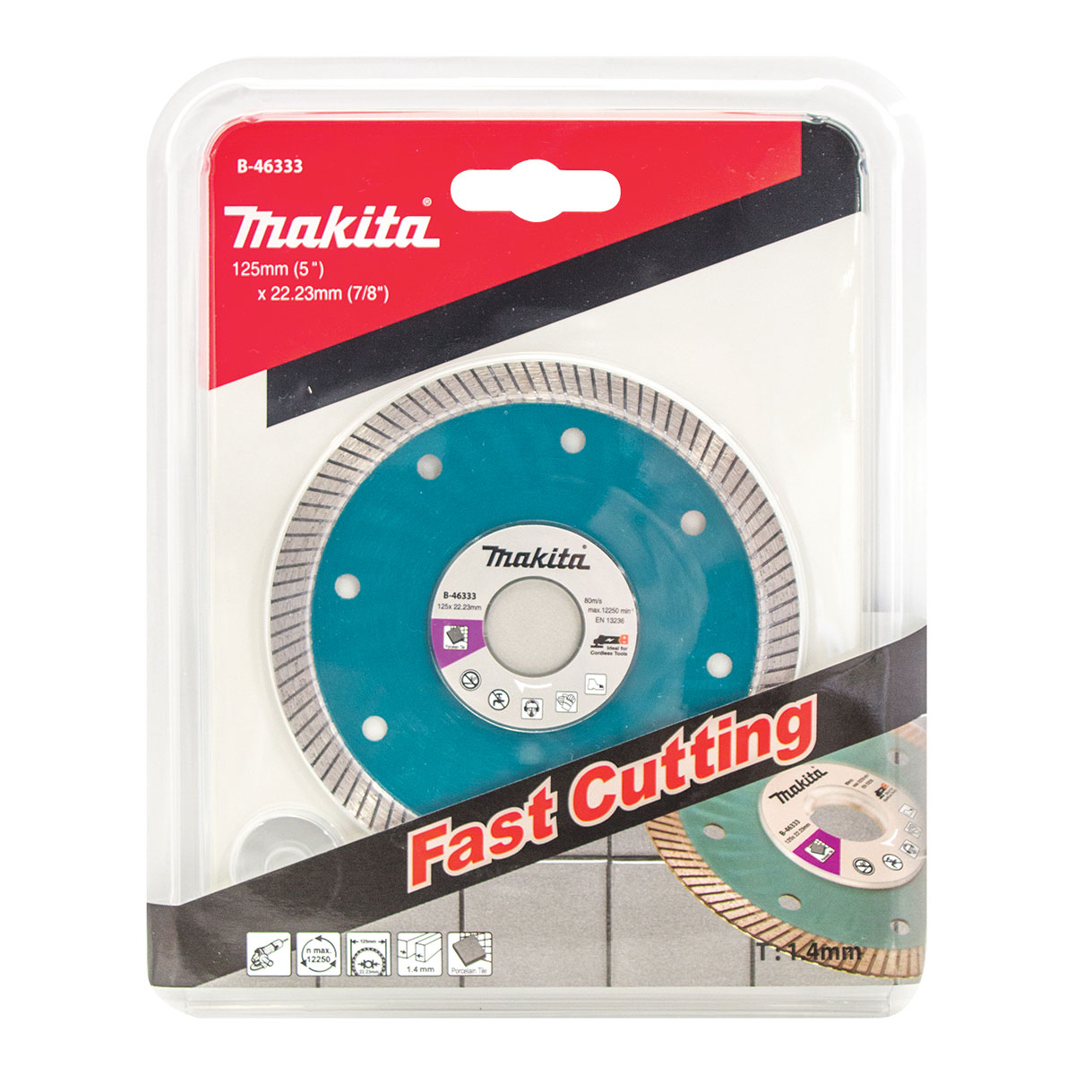 B-46333 - 125mm x 22.23mm Ultra-Thin Turbo Rim diamond blade